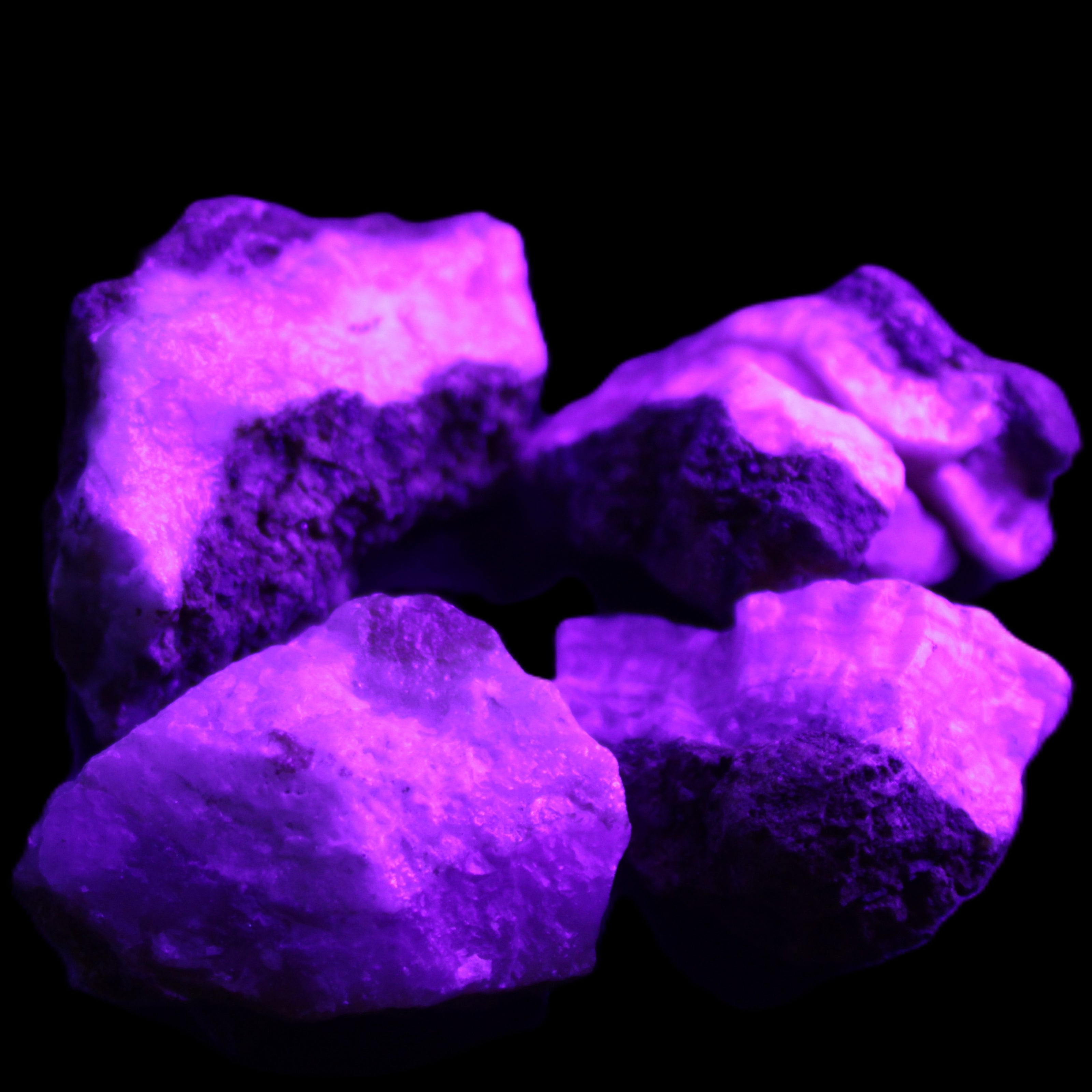 Pink Aragonite with ironstone 4 stones 40-58mm 175g in UV light - Rocks and Things Store