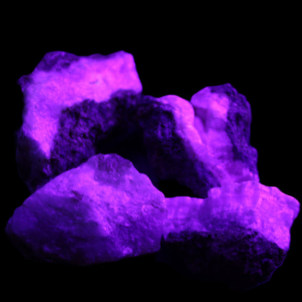 Pink Aragonite with ironstone 4 stones 40-58mm 175g in UV light - Rocks and Things Store