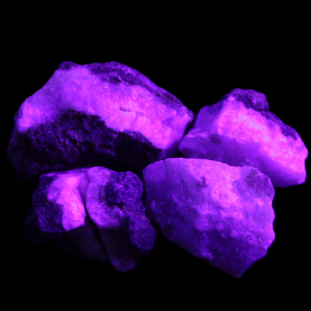 Pink Aragonite with ironstone 4 stones 40-58mm 175g in UV light - Rocks and Things Store