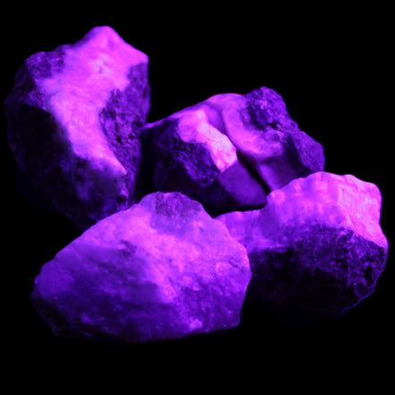 Pink Aragonite with ironstone 4 stones 40-58mm 175g in UV light - Rocks and Things Store