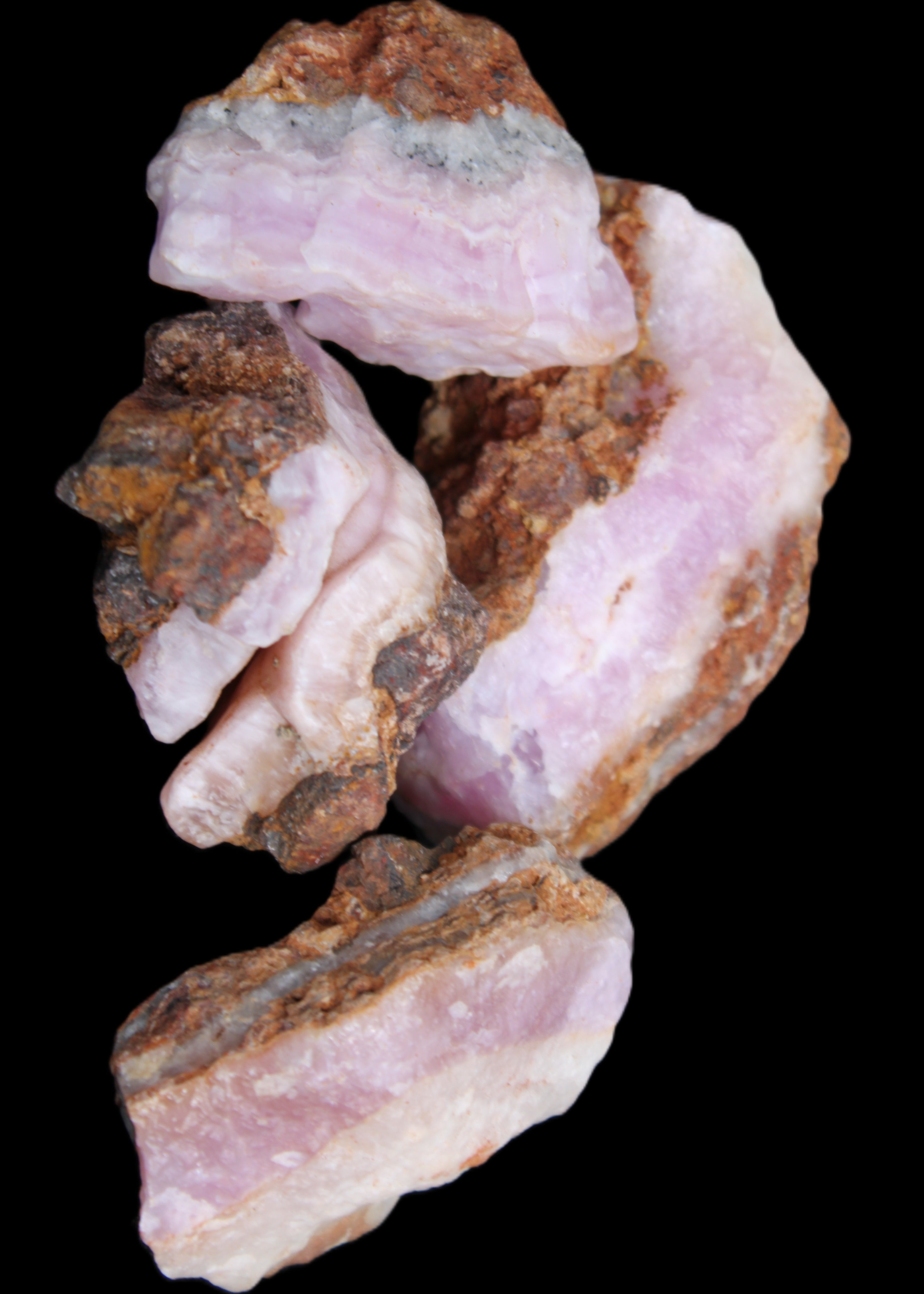 Pink Aragonite with ironstone 4 stones 40-58mm 175g in UV light - Rocks and Things Store