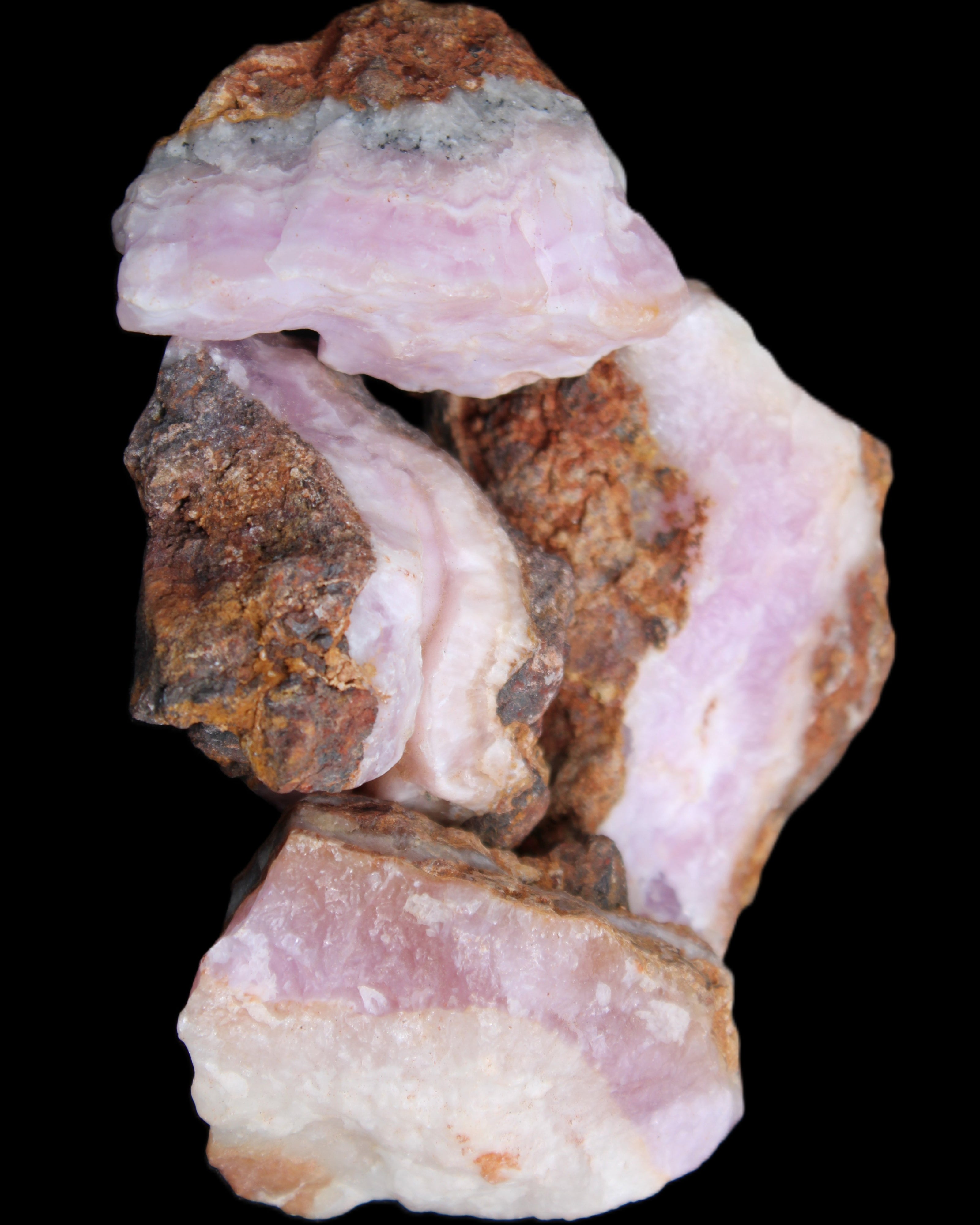 Pink Aragonite with ironstone 4 stones 40-58mm 175g in UV light - Rocks and Things Store