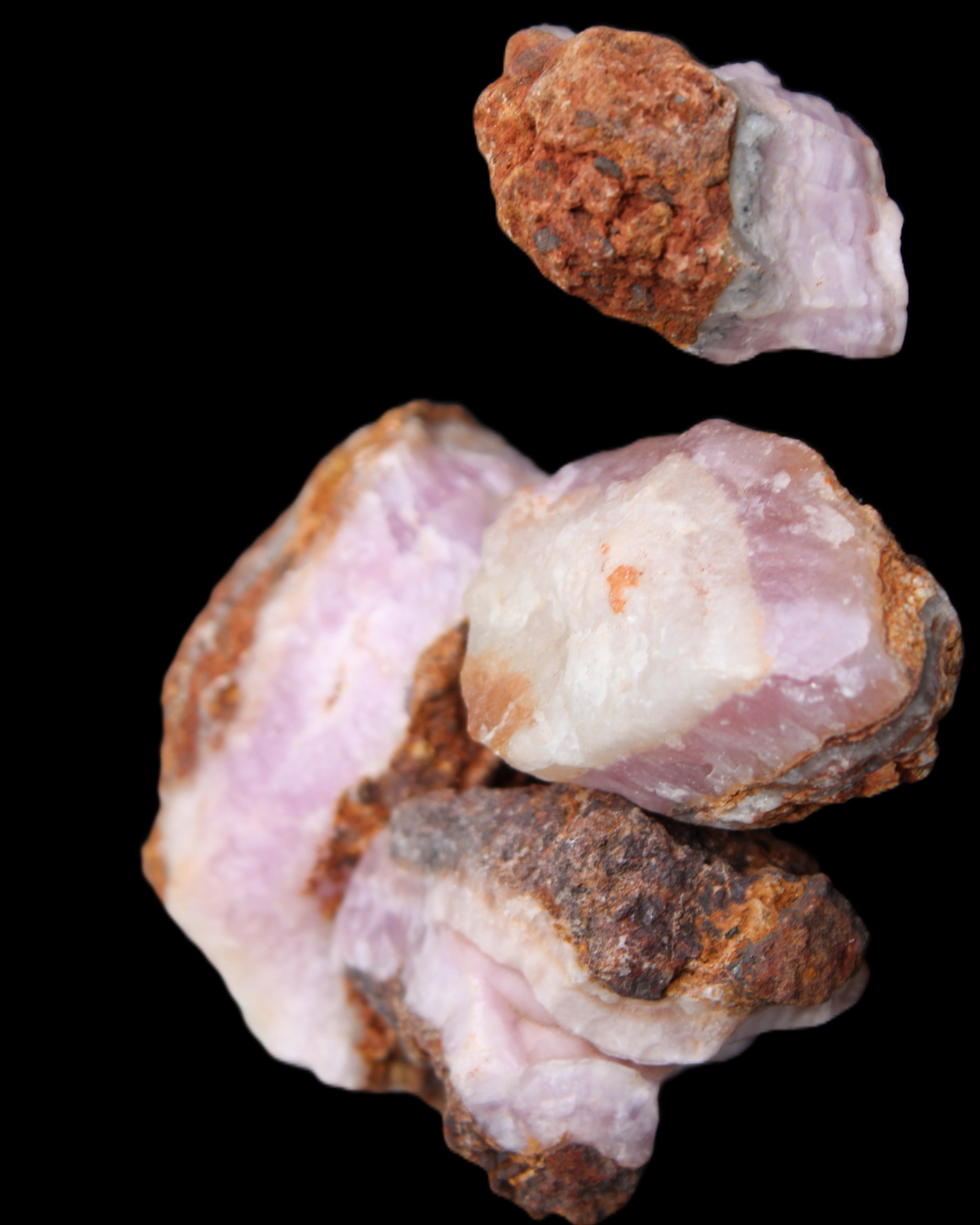 Pink Aragonite with ironstone 4 stones 40-58mm 175g in UV light - Rocks and Things Store