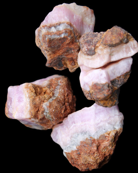 Pink Aragonite with ironstone 4 stones 40-58mm 175g in UV light - Rocks and Things Store