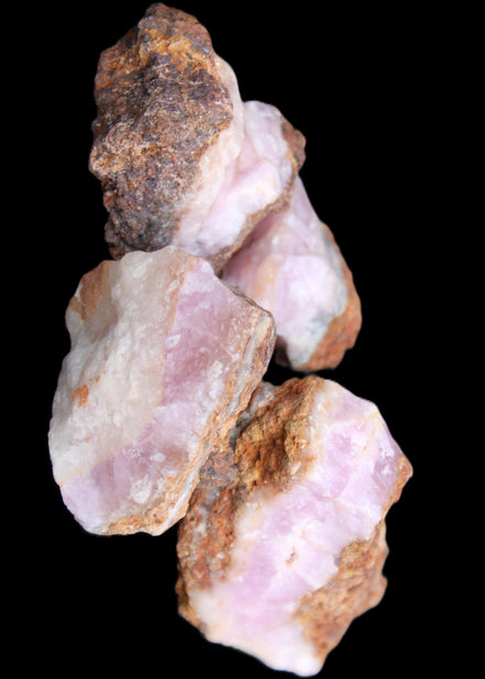Pink Aragonite with ironstone 4 stones 40-58mm 175g in UV light - Rocks and Things Store