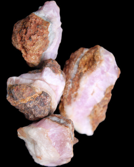 Pink Aragonite with ironstone 4 stones 40-58mm 175g in UV light - Rocks and Things Store