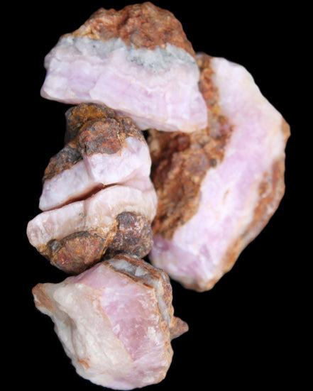 Pink Aragonite with ironstone 4 stones 40-58mm 175g in UV light - Rocks and Things Store