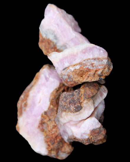 Pink Aragonite with ironstone 4 stones 40-58mm 175g in UV light - Rocks and Things Store