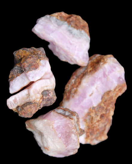 Pink Aragonite with ironstone 4 stones 40-58mm 175g in UV light - Rocks and Things Store