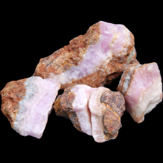 Pink Aragonite with ironstone 4 stones 40-58mm 175g in UV light - Rocks and Things Store