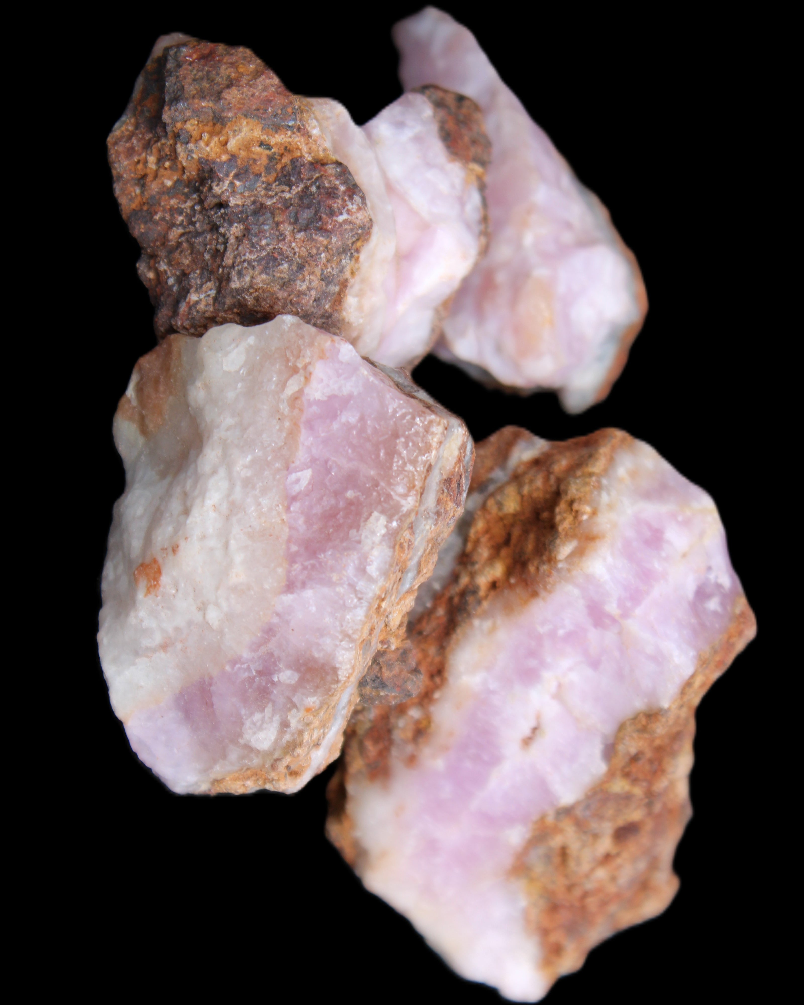 Pink Aragonite with ironstone 4 stones 40-58mm 175g in UV light - Rocks and Things Store