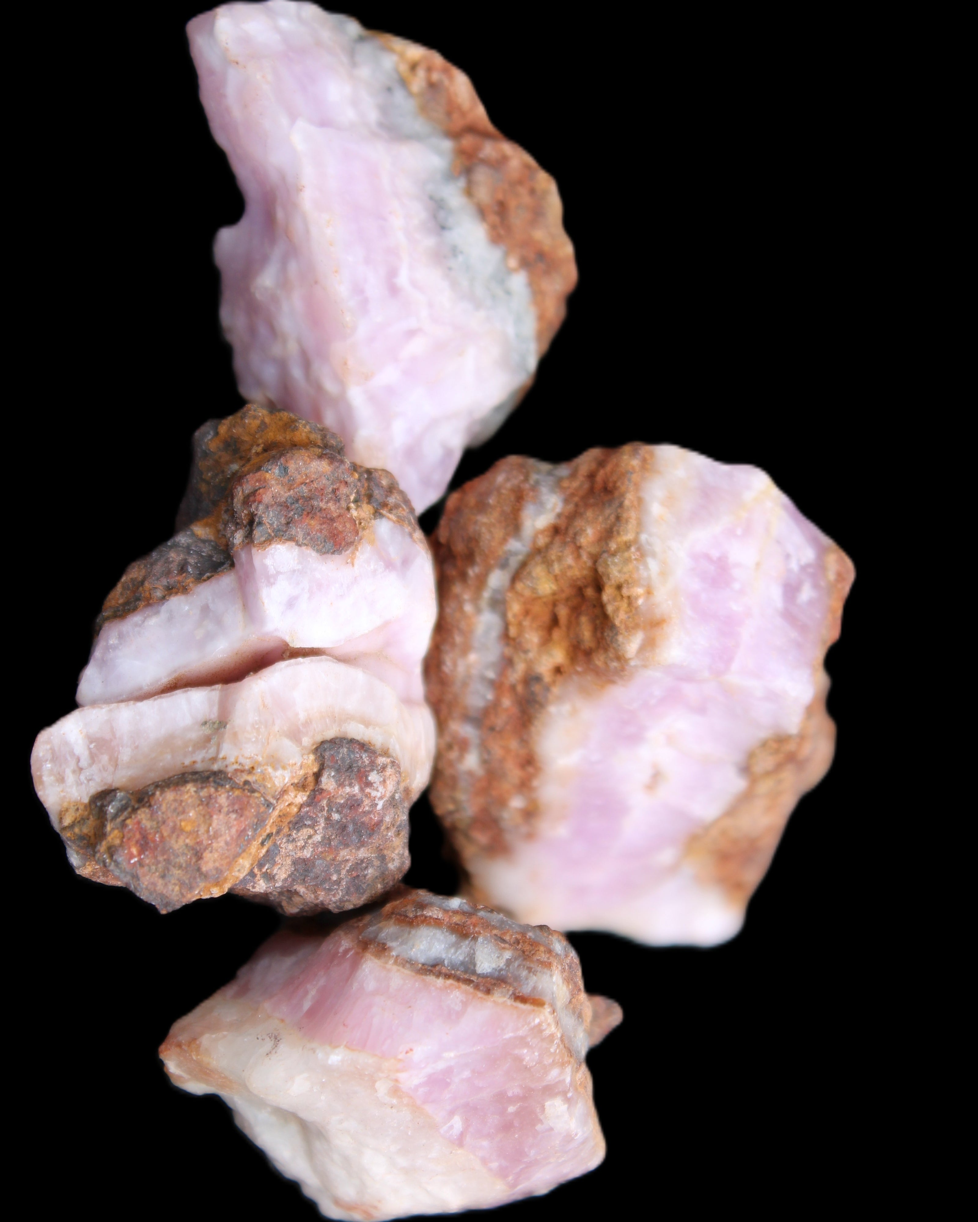 Pink Aragonite with ironstone 4 stones 40-58mm 175g in UV light - Rocks and Things Store