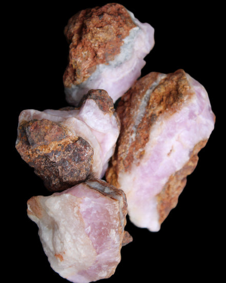 Pink Aragonite with ironstone 4 stones 40-58mm 175g in UV light - Rocks and Things Store