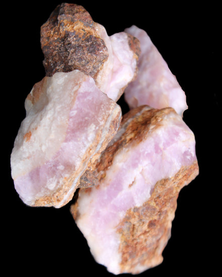 Pink Aragonite with ironstone 4 stones 40-58mm 175g in UV light - Rocks and Things Store