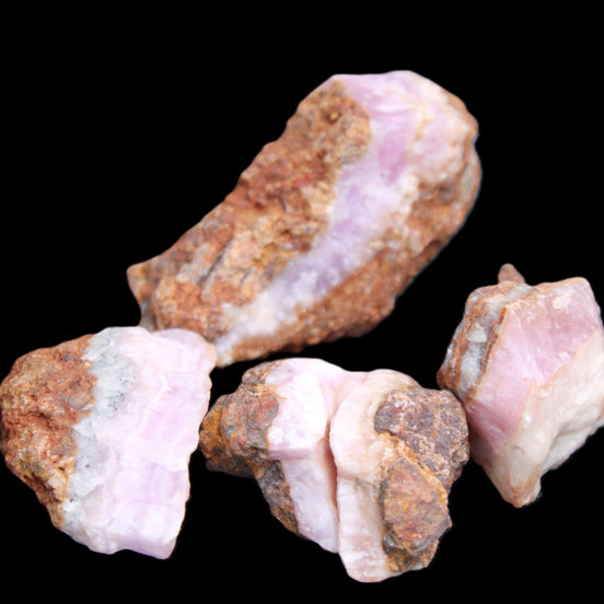 Pink Aragonite with ironstone 4 stones 40-58mm 175g in UV light - Rocks and Things Store