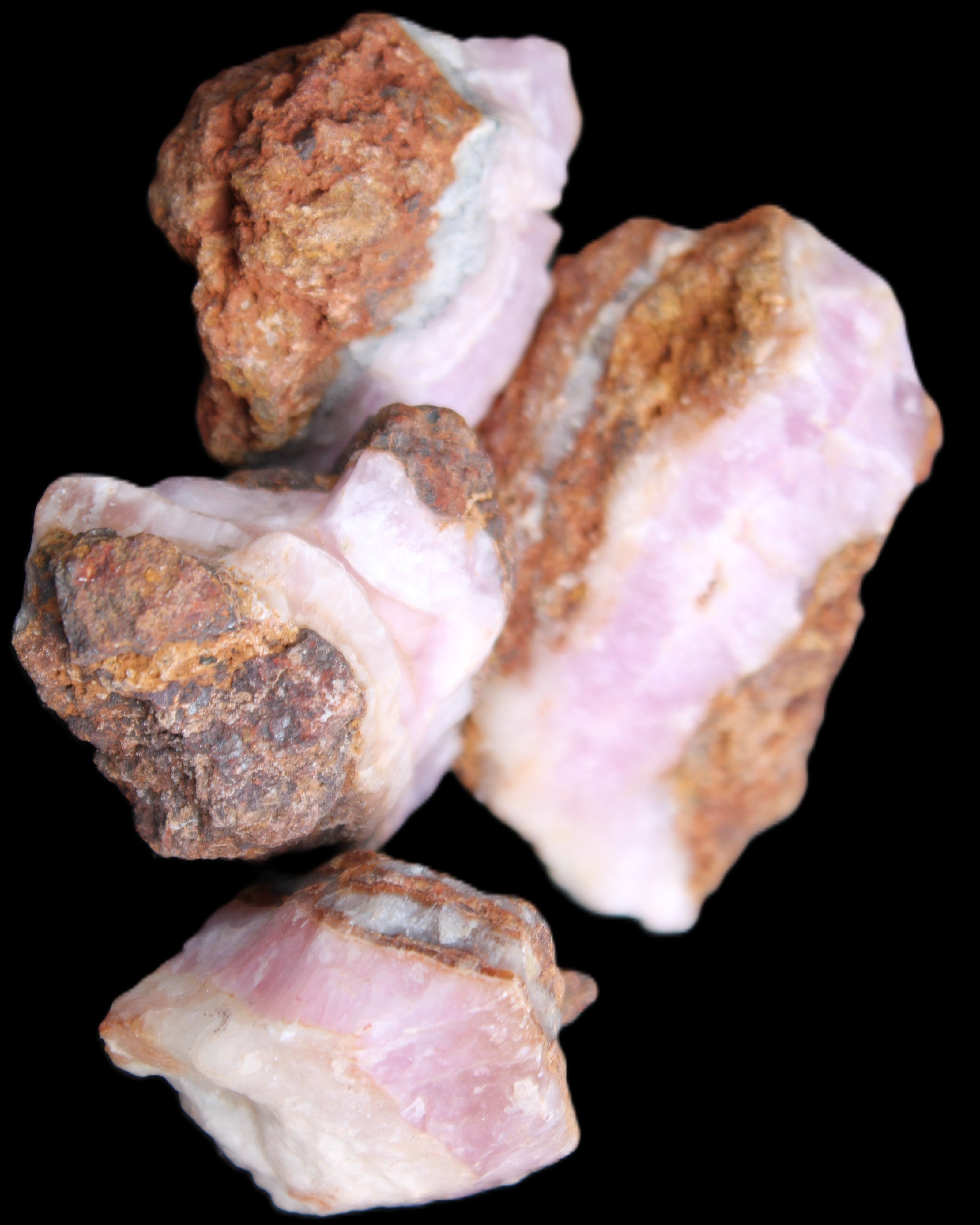 Pink Aragonite with ironstone 4 stones 40-58mm 175g in UV light - Rocks and Things Store