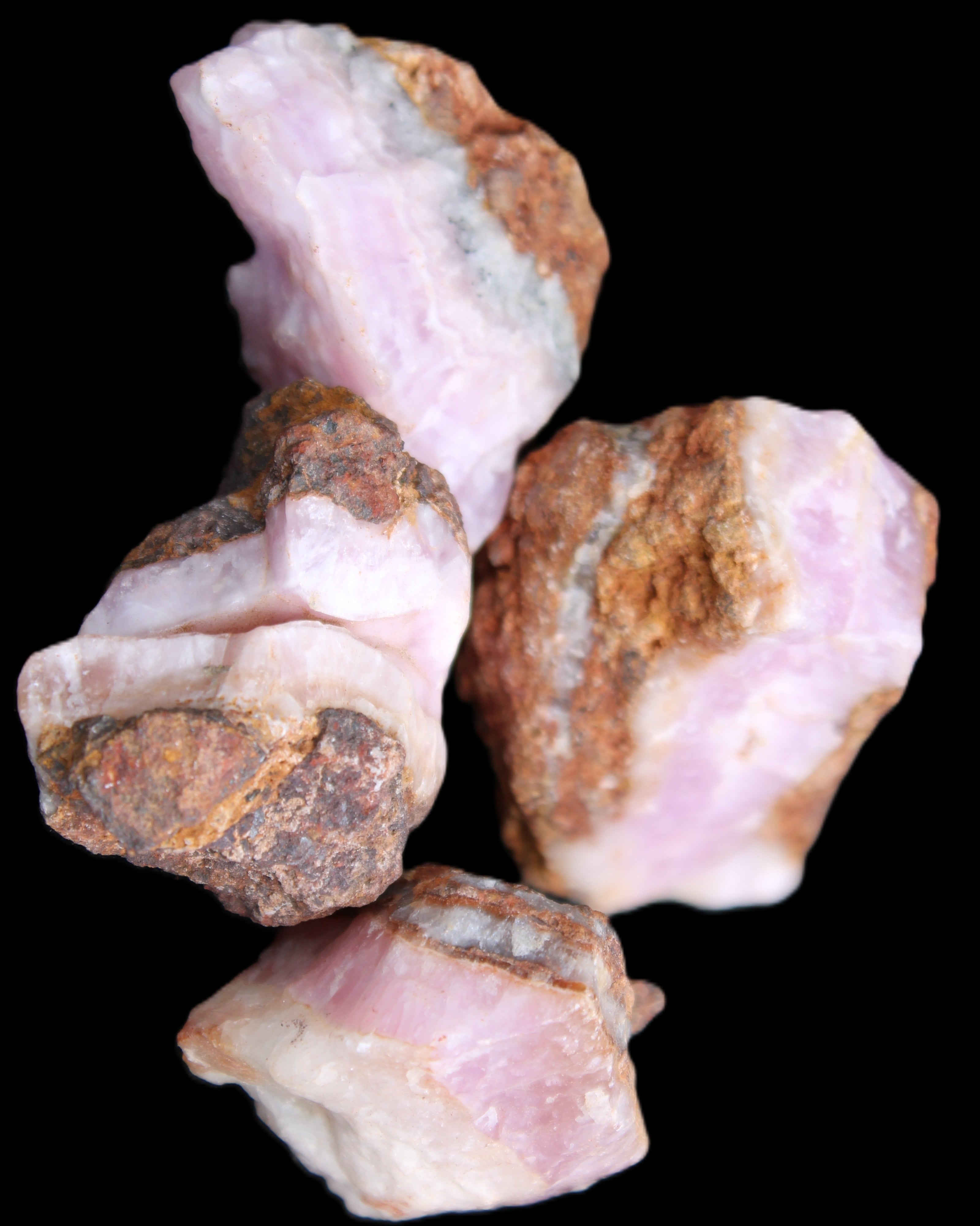 Pink Aragonite with ironstone 4 stones 40-58mm 175g in UV light - Rocks and Things Store