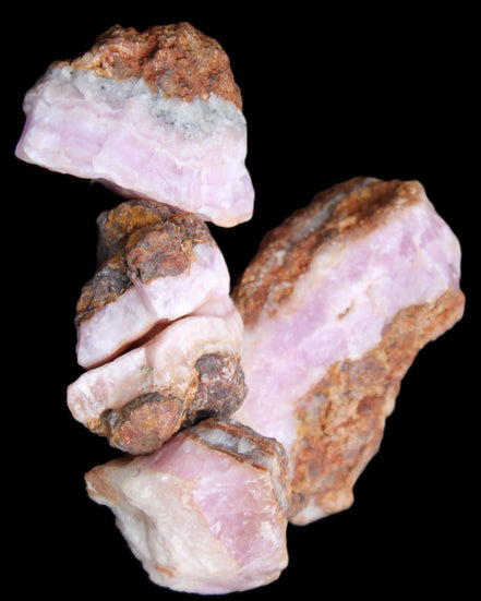 Pink Aragonite with ironstone 4 stones 40-58mm 175g in UV light - Rocks and Things Store