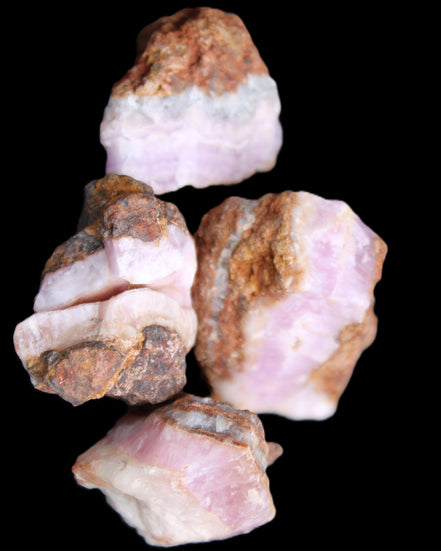 Pink Aragonite with ironstone 4 stones 40-58mm 175g in UV light - Rocks and Things Store