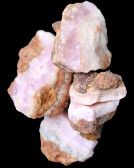 Pink Aragonite with ironstone 4 stones 40-58mm 175g in UV light - Rocks and Things Store