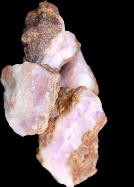 Pink Aragonite with ironstone 4 stones 40-58mm 175g in UV light - Rocks and Things Store