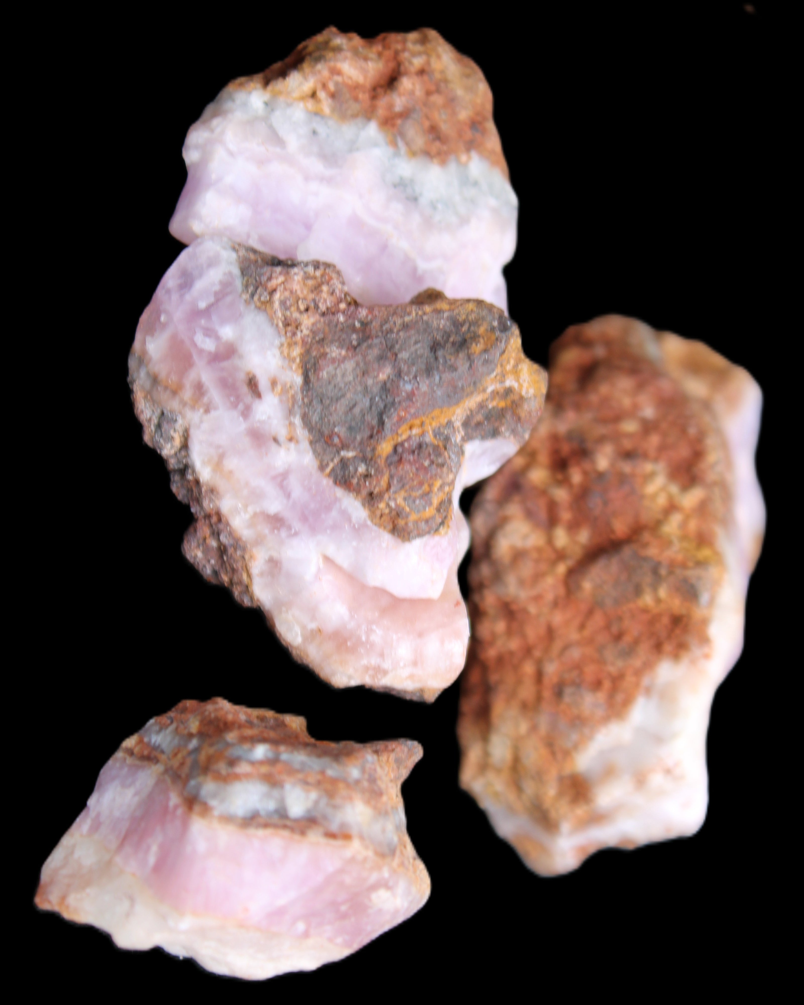 Pink Aragonite with ironstone 4 stones 40-58mm 175g in UV light - Rocks and Things Store