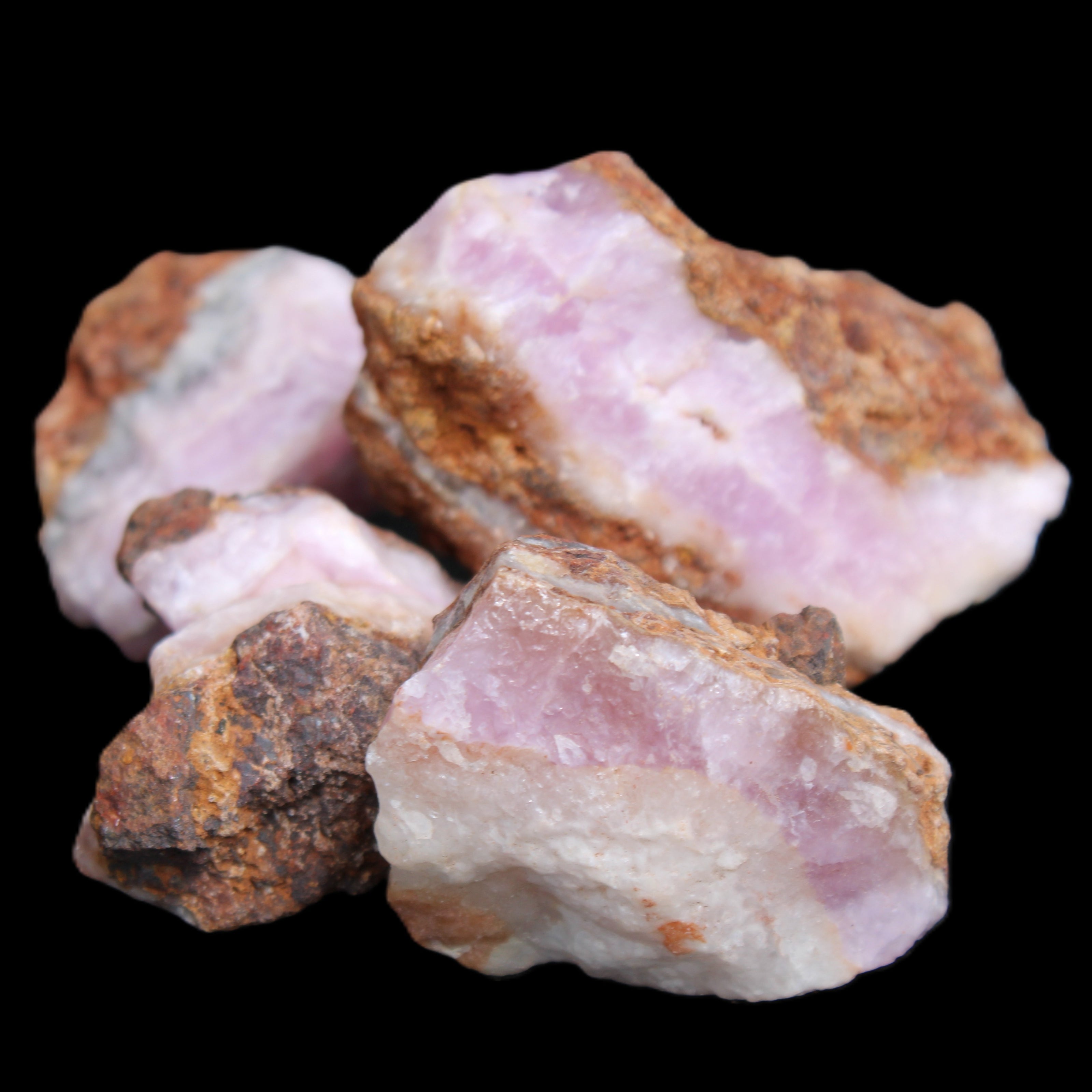 Pink Aragonite with ironstone 4 stones 40-58mm 175g in UV light - Rocks and Things Store