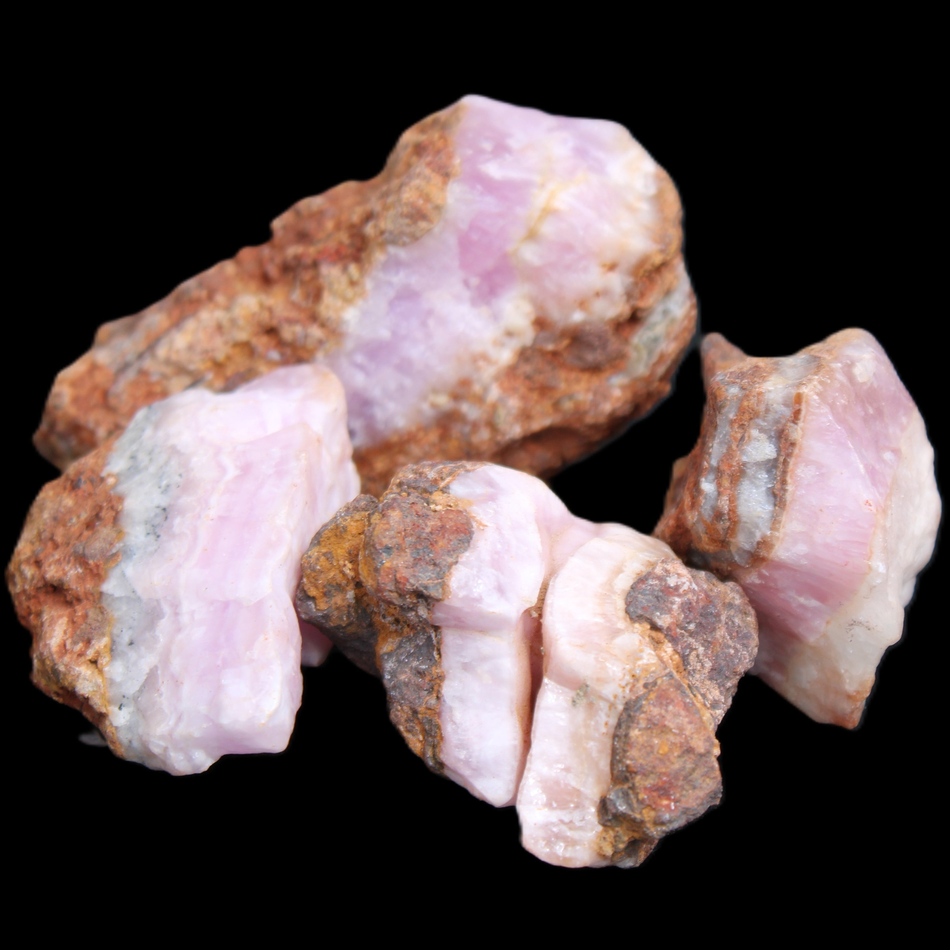 Pink Aragonite with ironstone 4 stones 40-58mm 175g in UV light - Rocks and Things Store