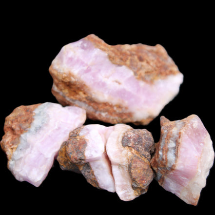 Pink Aragonite with ironstone 4 stones 40-58mm 175g in UV light - Rocks and Things Store