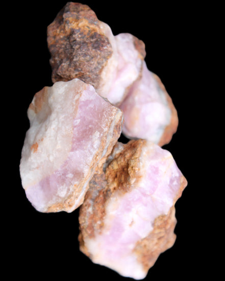 Pink Aragonite with ironstone 4 stones 40-58mm 175g in UV light - Rocks and Things Store