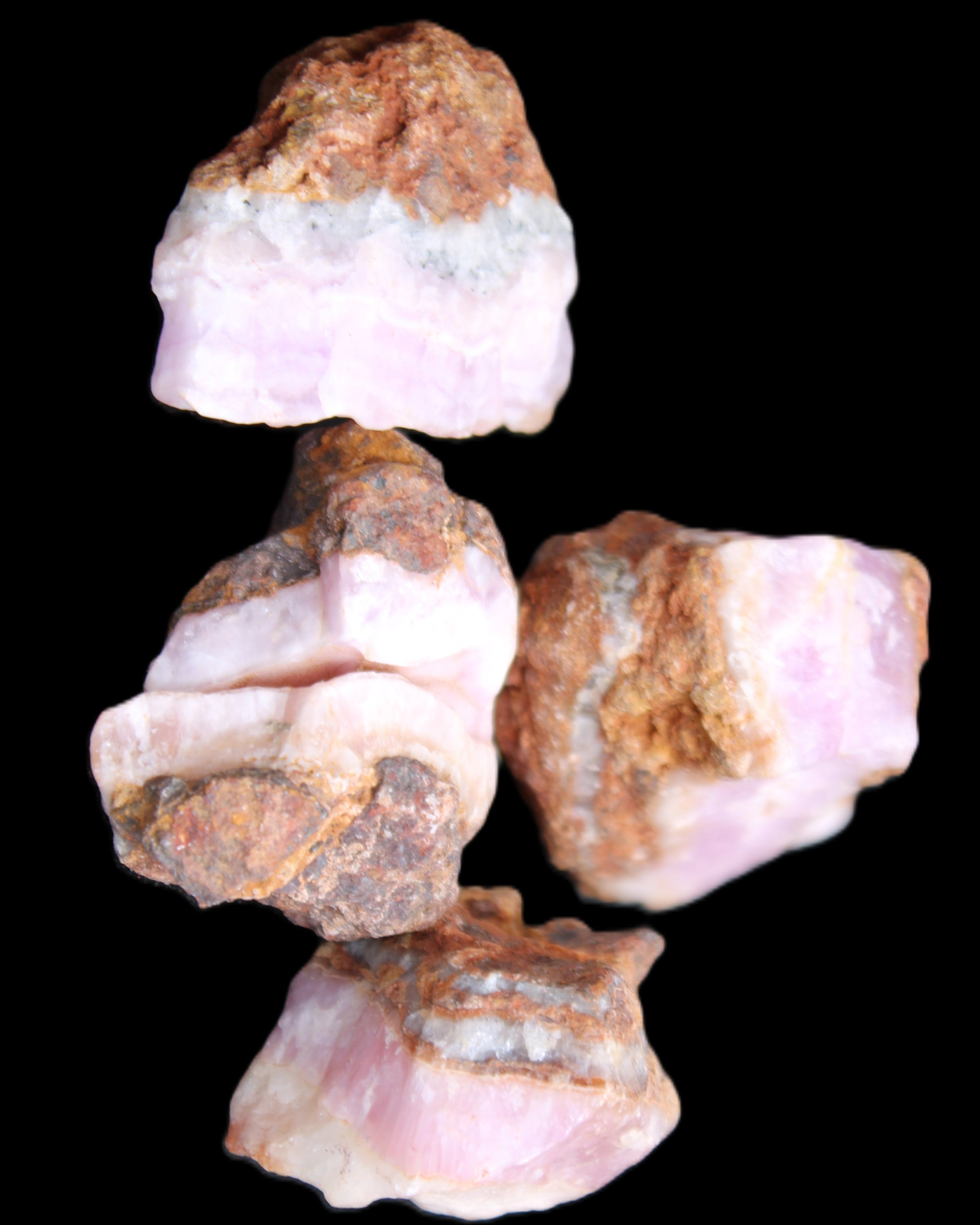 Pink Aragonite with ironstone 4 stones 40-58mm 175g in UV light - Rocks and Things Store
