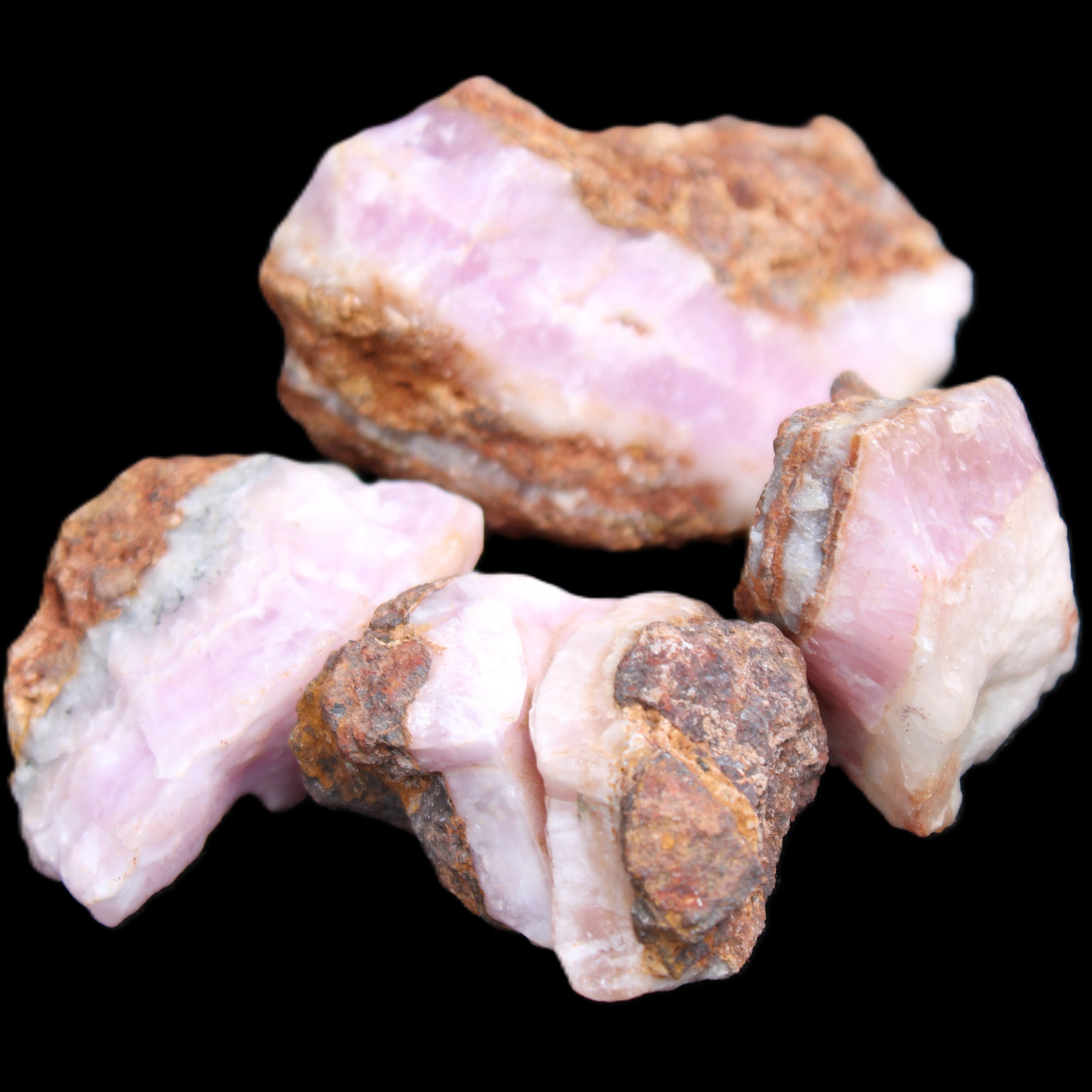 Pink Aragonite with ironstone 4 stones 40-58mm 175g in UV light - Rocks and Things Store