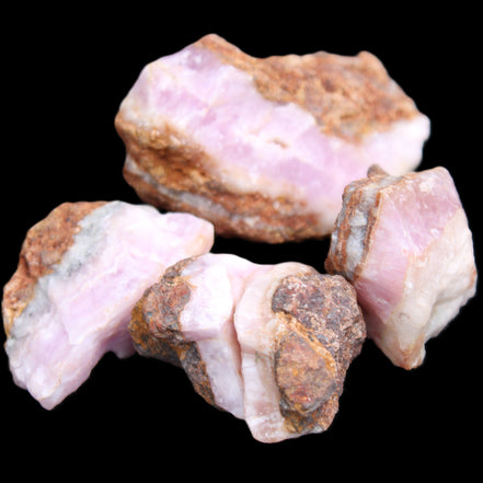 Pink Aragonite with ironstone 4 stones 40-58mm 175g in UV light - Rocks and Things Store