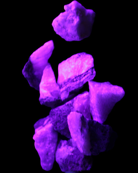 Pink Aragonite 9 small stones 23-35mm 77g in UV light - Rocks and Things Store