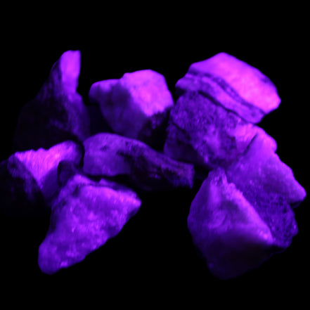 Pink Aragonite 9 small stones 23-35mm 77g in UV light - Rocks and Things Store