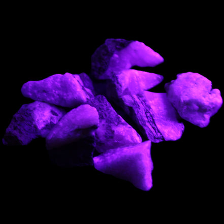 Pink Aragonite 9 small stones 23-35mm 77g in UV light - Rocks and Things Store