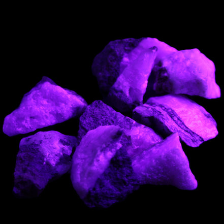 Pink Aragonite 9 small stones 23-35mm 77g in UV light - Rocks and Things Store