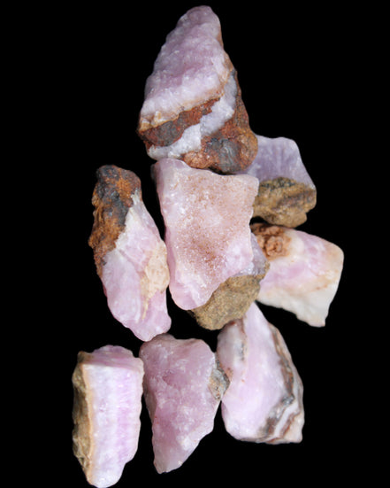 Pink Aragonite 9 small stones 23-35mm 77g in UV light - Rocks and Things Store