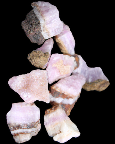 Pink Aragonite 9 small stones 23-35mm 77g in UV light - Rocks and Things Store