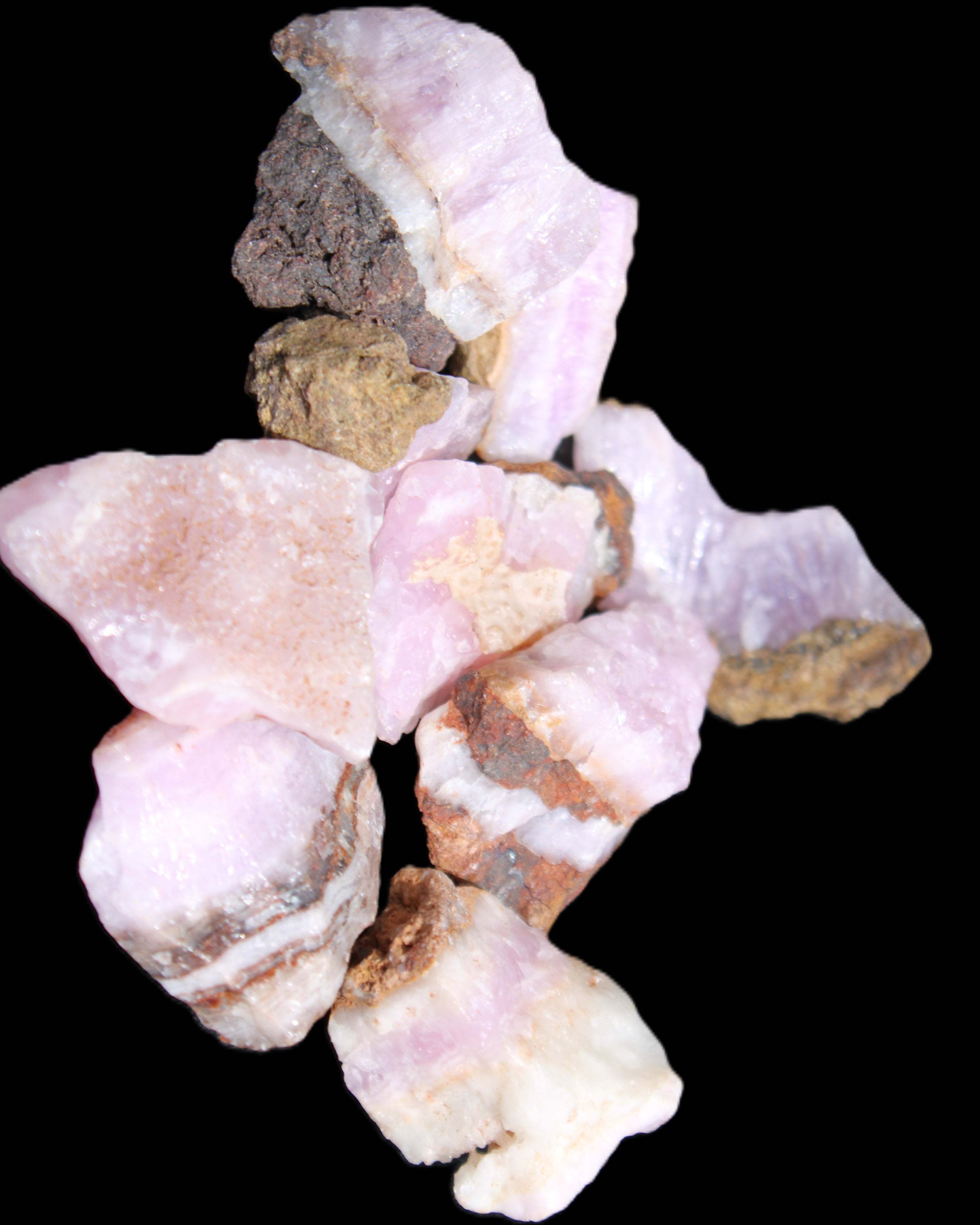 Pink Aragonite 9 small stones 23-35mm 77g in UV light - Rocks and Things Store