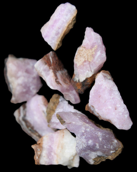 Pink Aragonite 9 small stones 23-35mm 77g in UV light - Rocks and Things Store