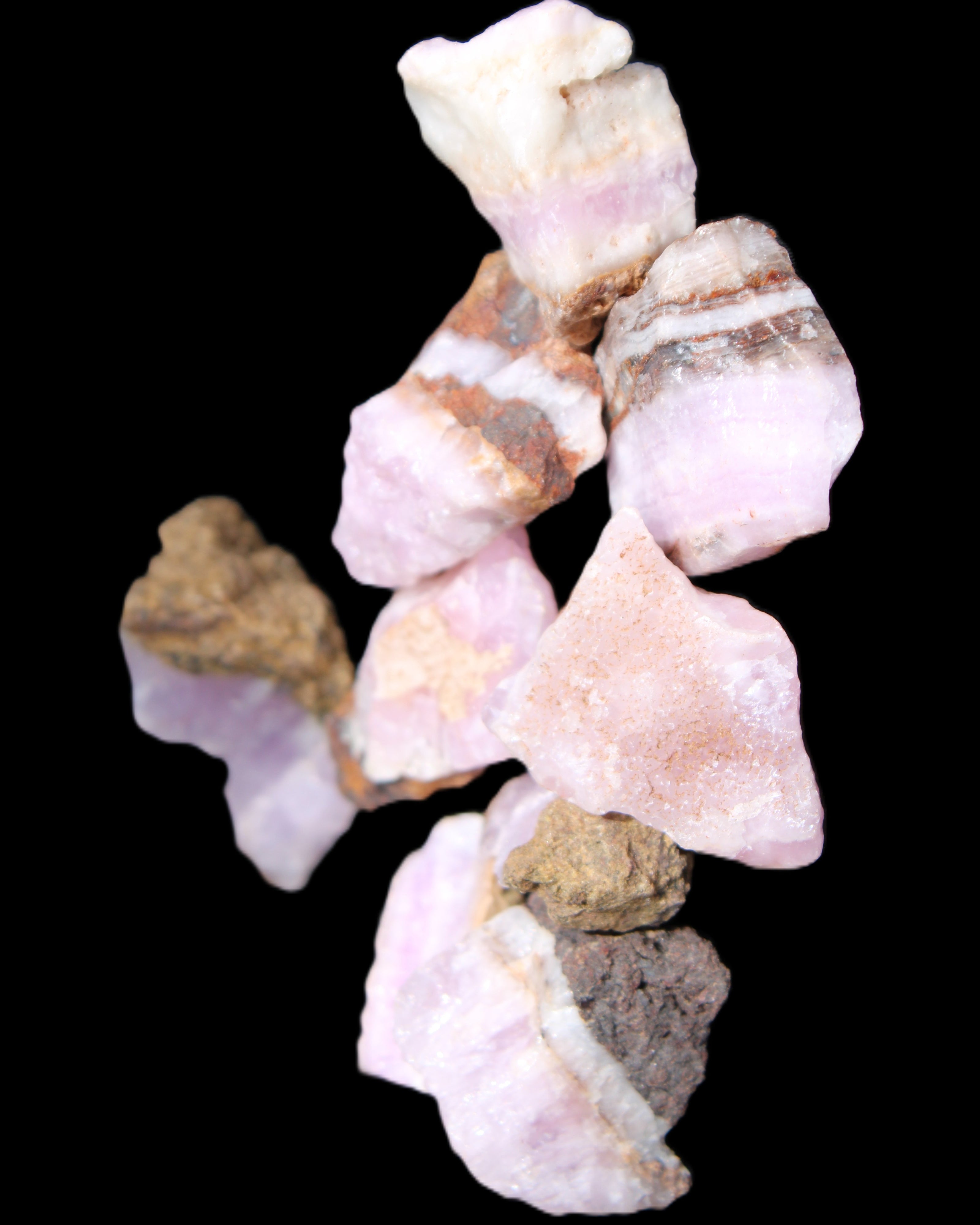 Pink Aragonite 9 small stones 23-35mm 77g in UV light - Rocks and Things Store