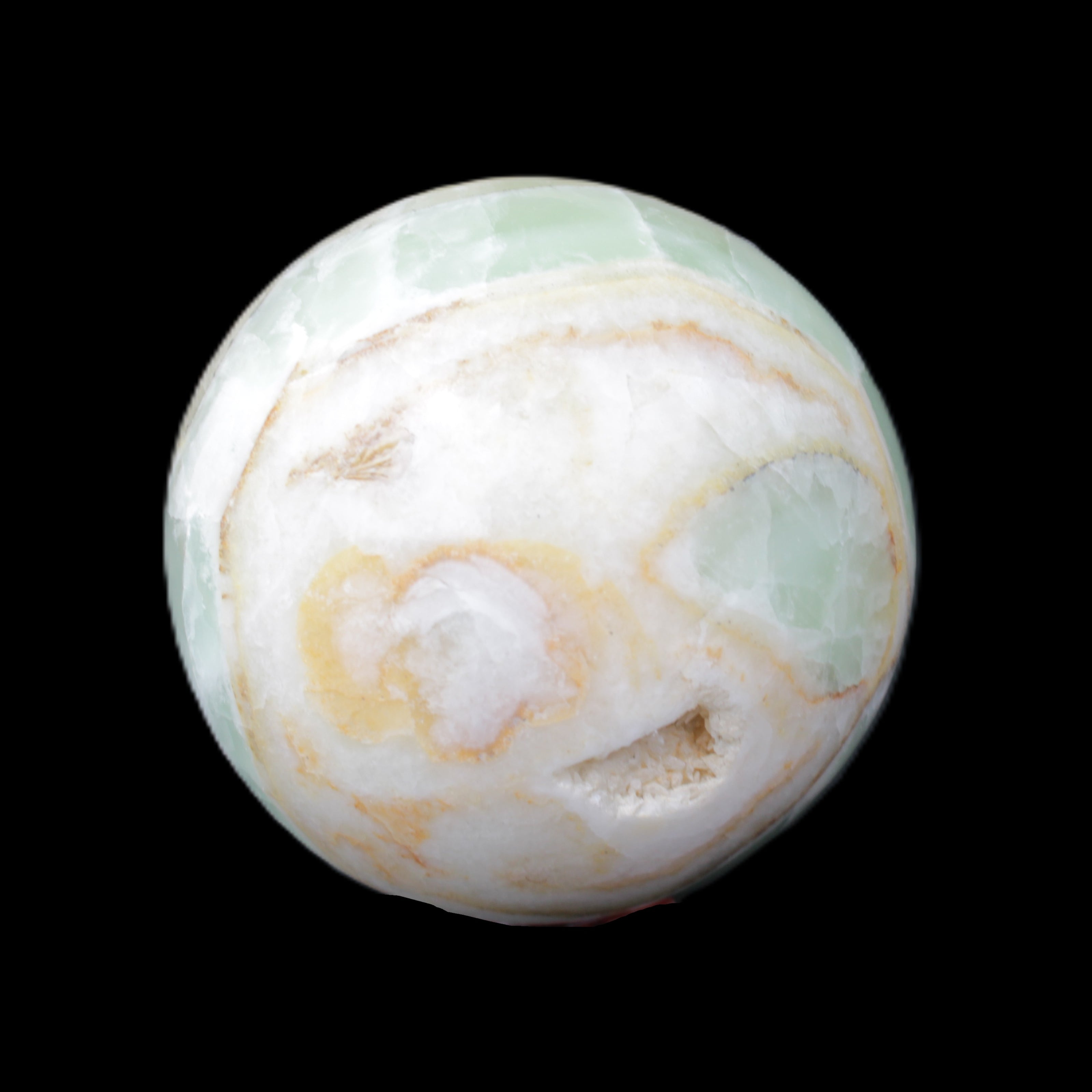 Orange, Lime and Lemon Aragonite sphere 648g in sunlight - Rocks and Things Store