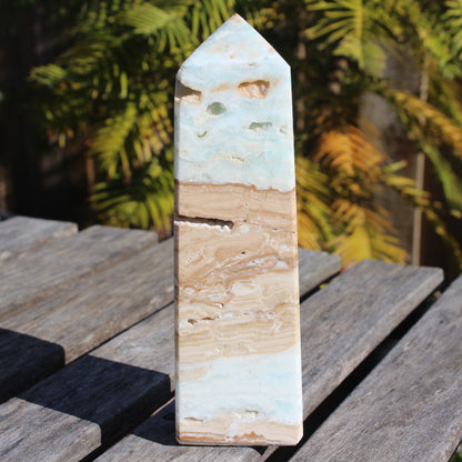 Caribbean aqua blue Calcite obelisk 694g