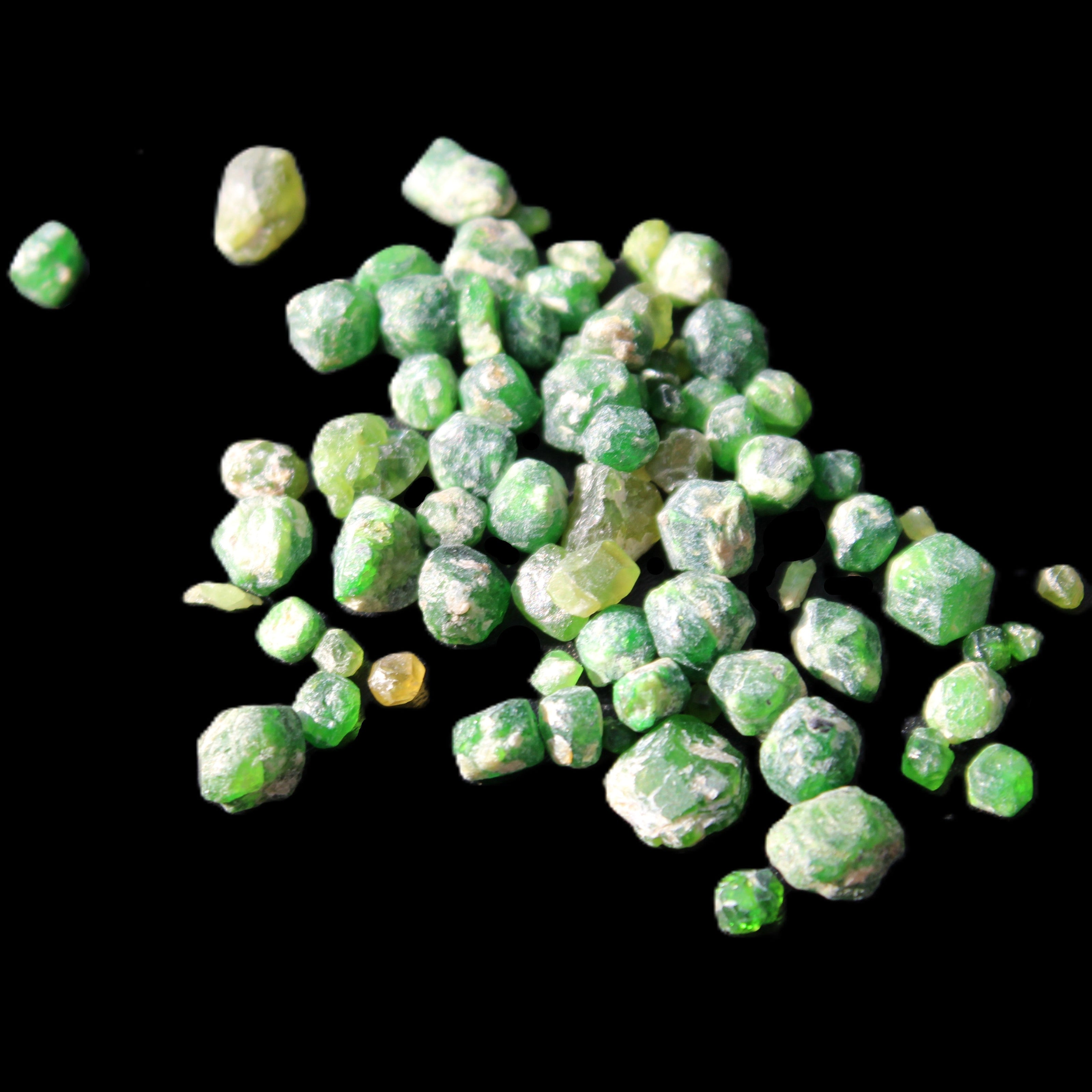 Green Garnets from Pakistan approx. 20-60 tiny crystals 10g in sunlight - Rocks and Things Store