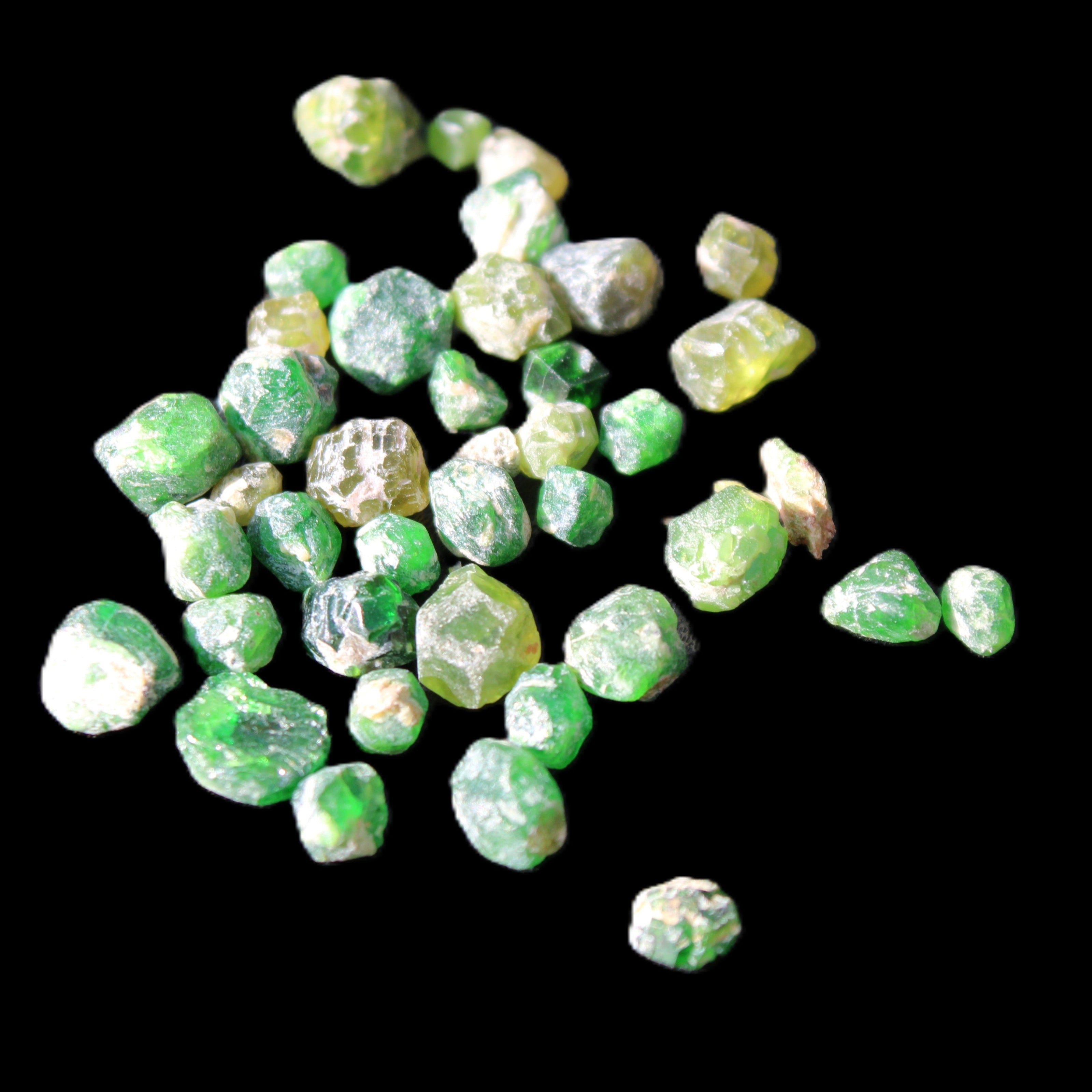 Green Garnets from Pakistan approx. 20-60 tiny crystals 10g in sunlight - Rocks and Things Store