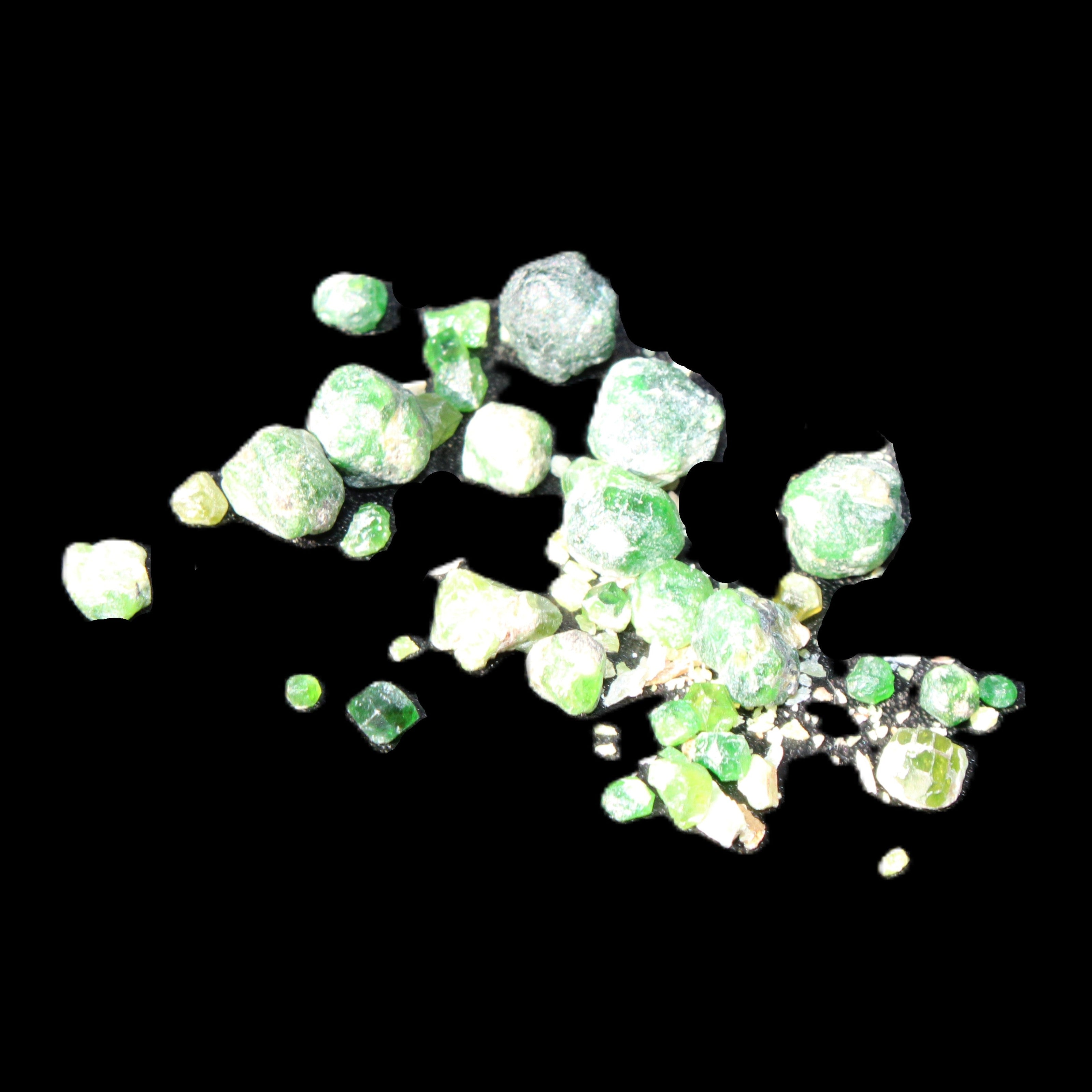Green Garnet from Pakistan 26 tiny crystals 6.9g in sunlight - Rocks and Things Store