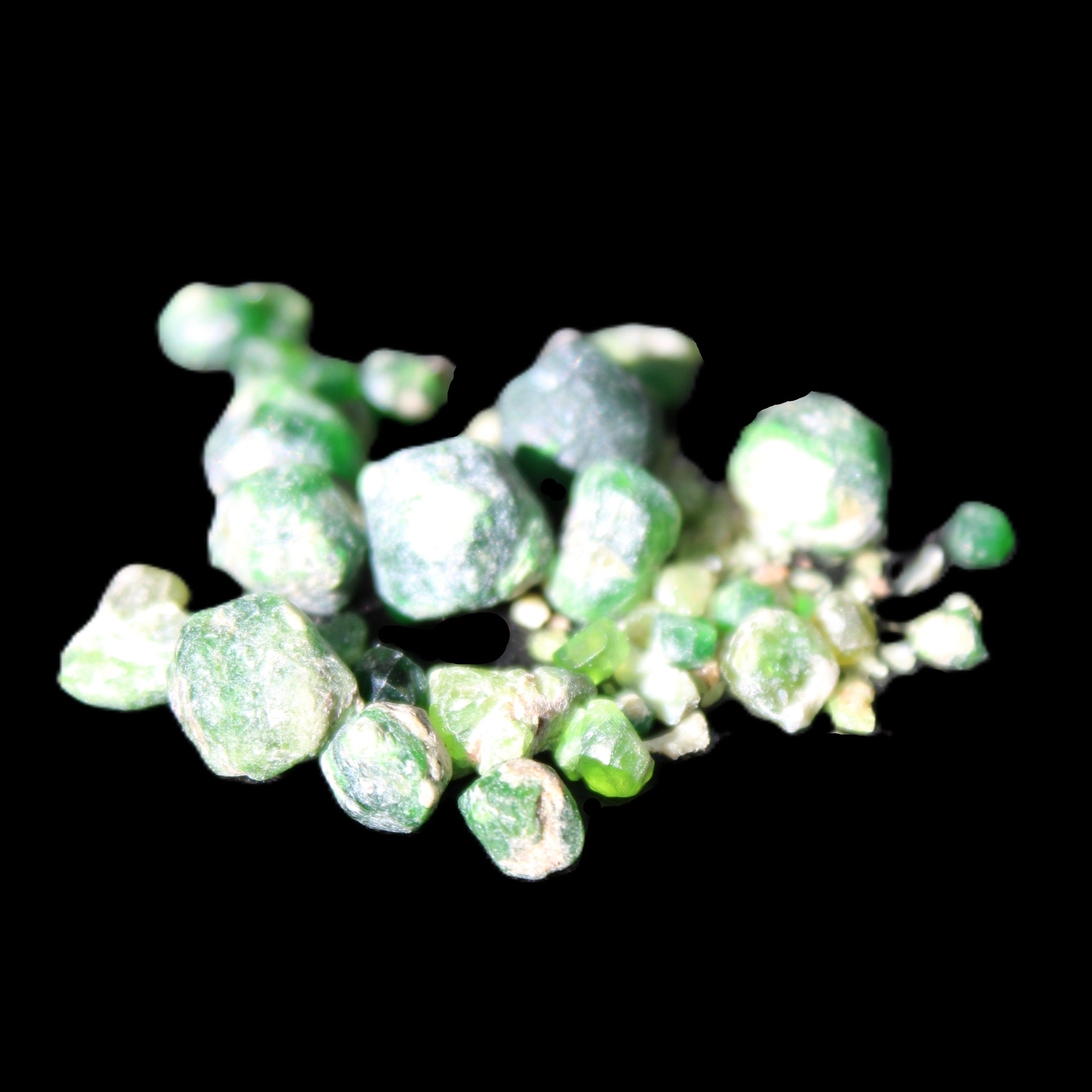 Green Garnet from Pakistan 26 tiny crystals 6.9g in sunlight - Rocks and Things Store