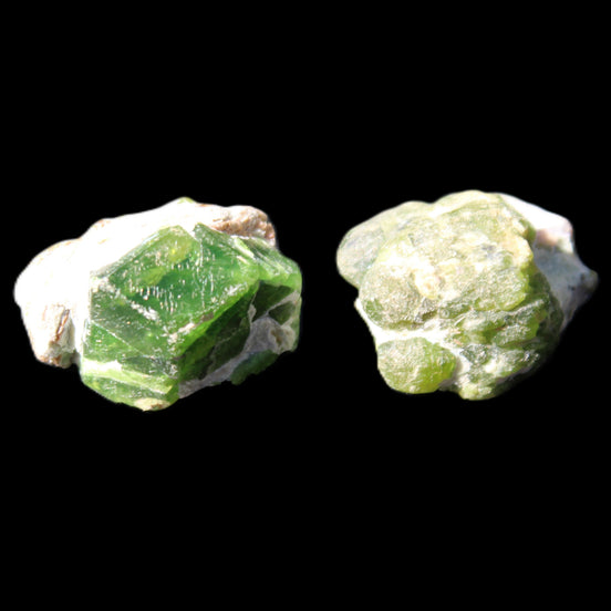 Green Garnet from Pakistan 2 crystals 20mm 12.1g in sunlight - Rocks and Things Store