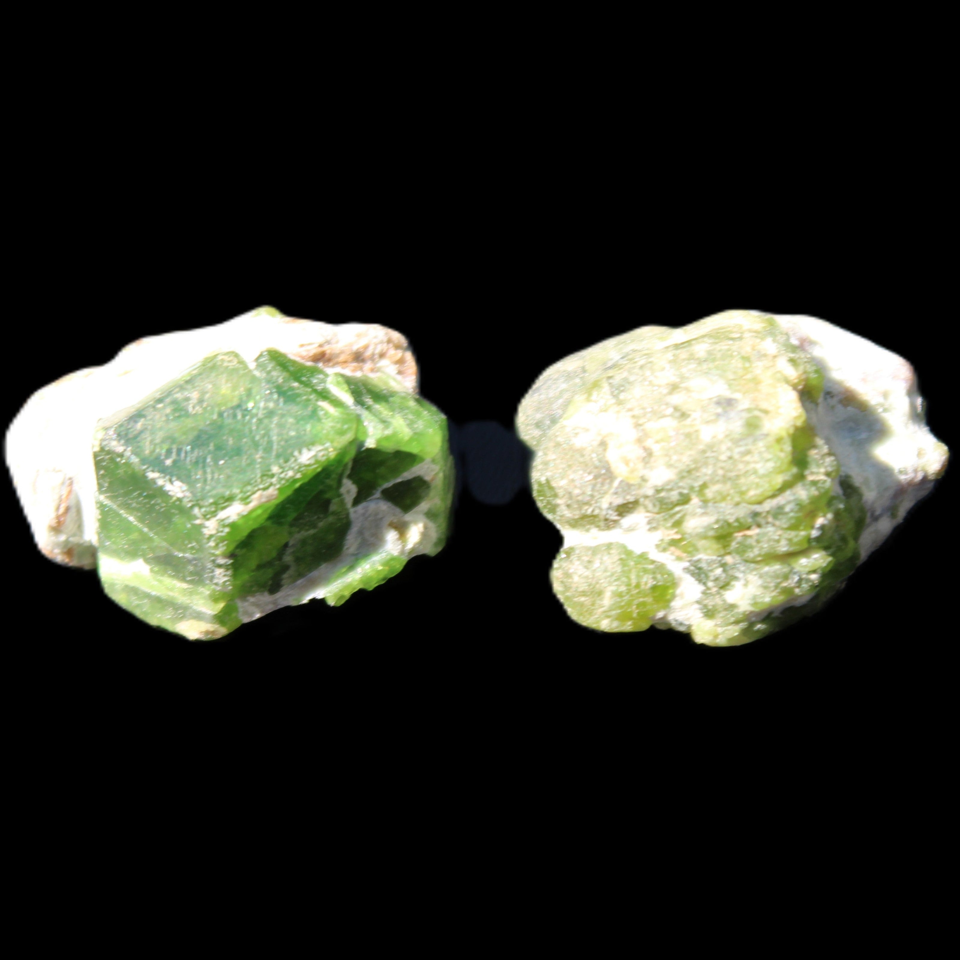 Green Garnet from Pakistan 2 crystals 20mm 12.1g in sunlight - Rocks and Things Store